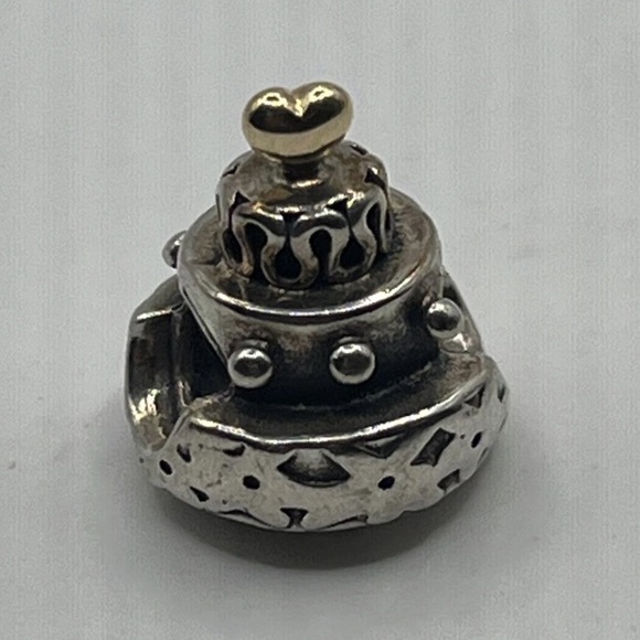 Pandora Sterling Silver and 14k Gold Wedding Cake Charm. EUC - Picture 2 of 5